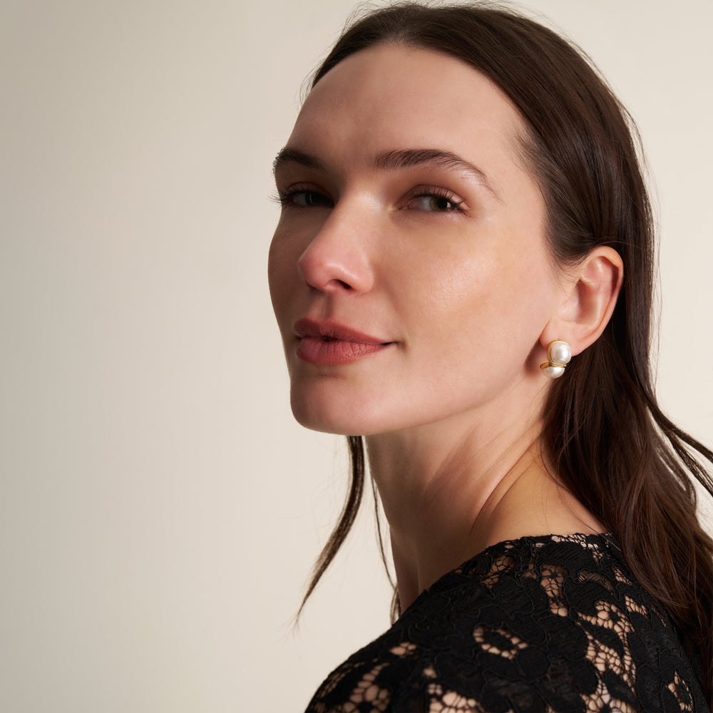 Clyde Earrings, Gold/Pearl, image 1 of 1