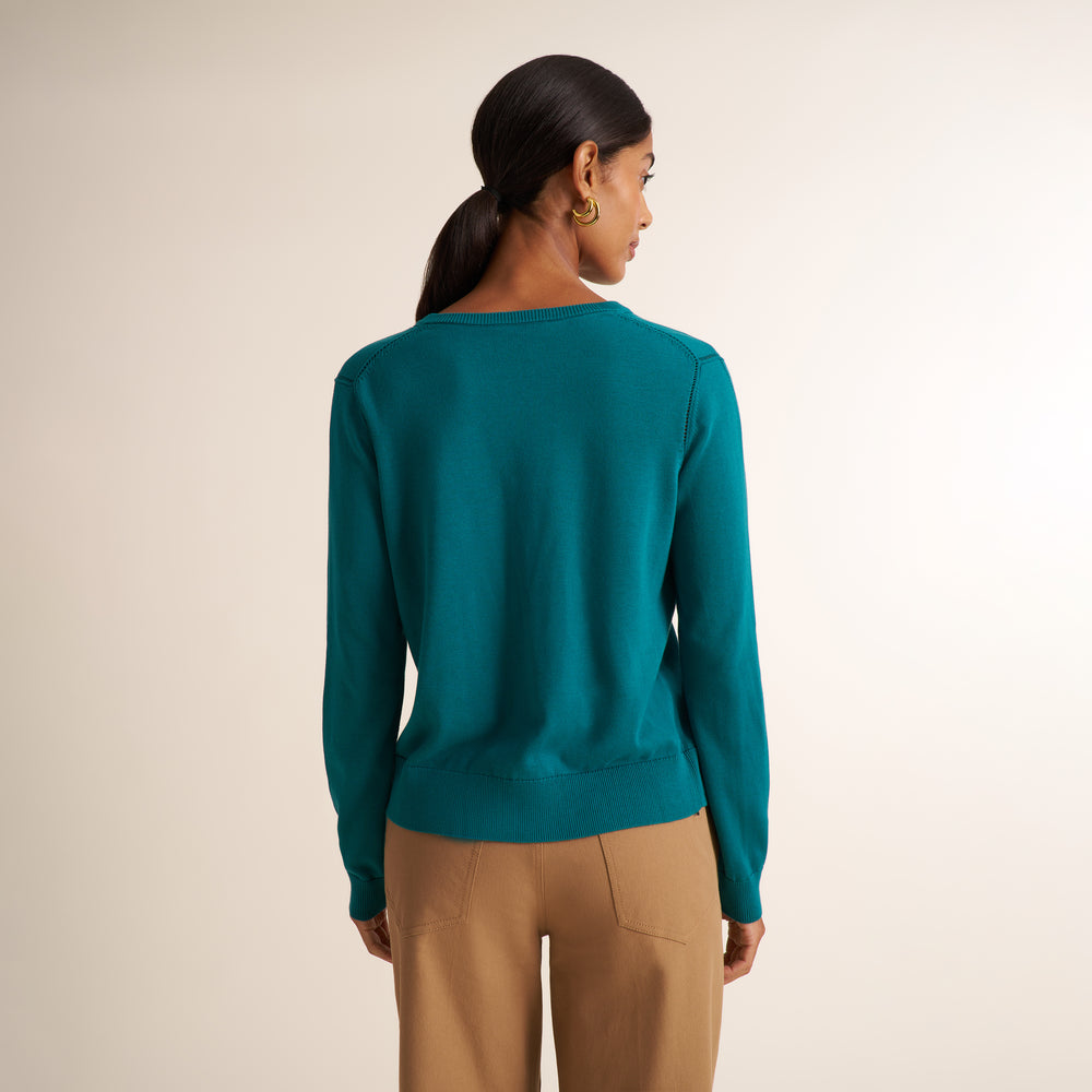 Mel Pointelle Cardigan - Cotton Silk Knit :: Deep Teal