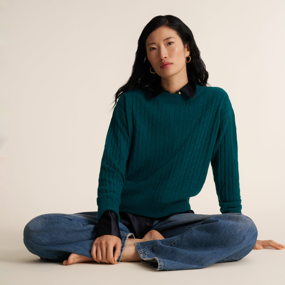 Giselle "Something's Gotta Give Cable" Sweater, Midnight Pine, image 4 of 10