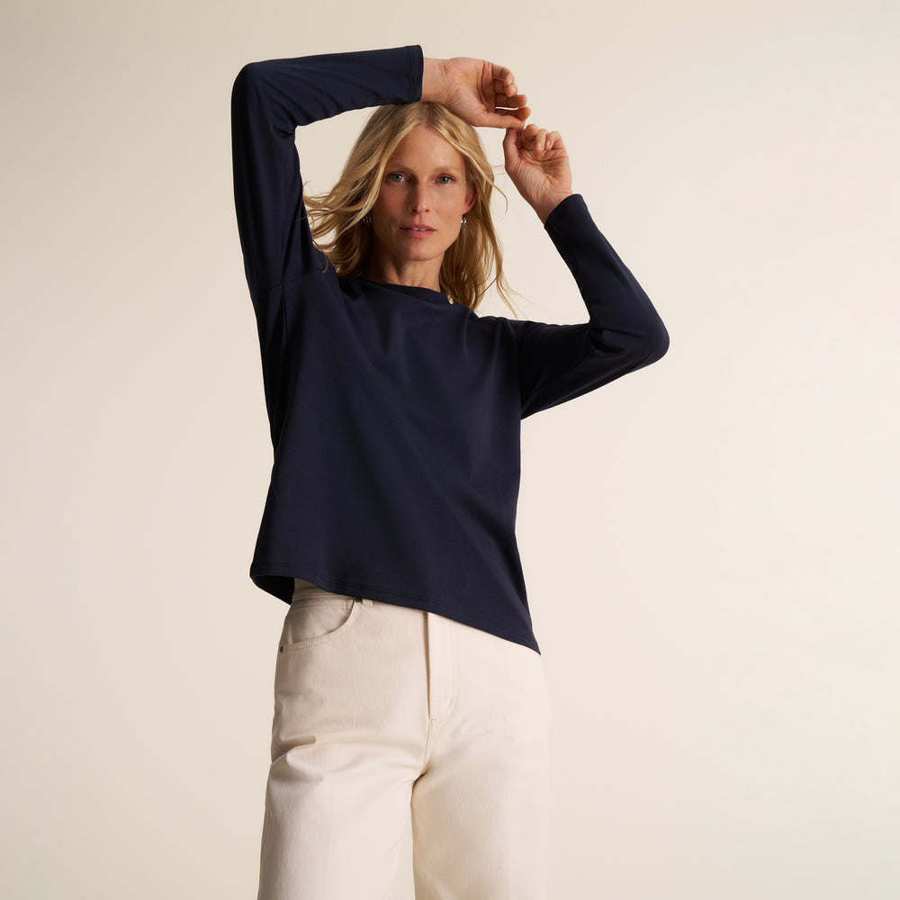 Raquel Long-Sleeve Tee, Dark Navy, image 3 of 7