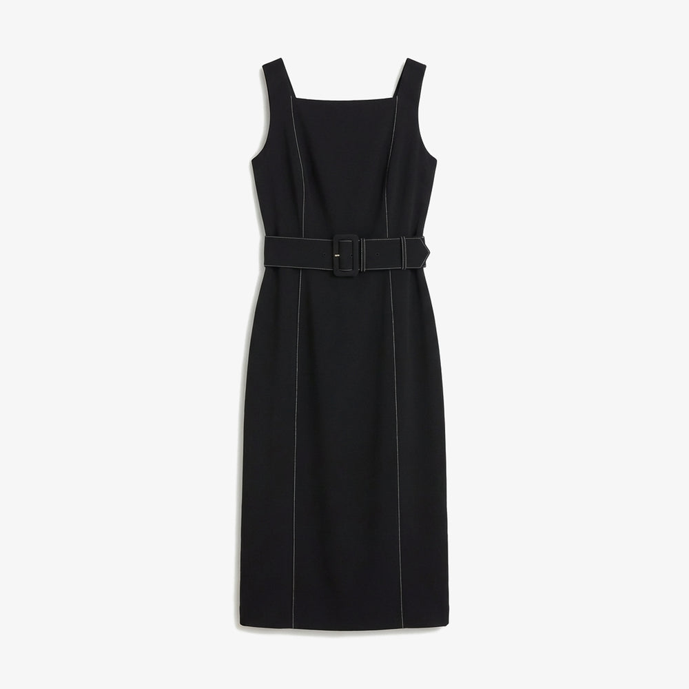 Black dress with a belt on a white background