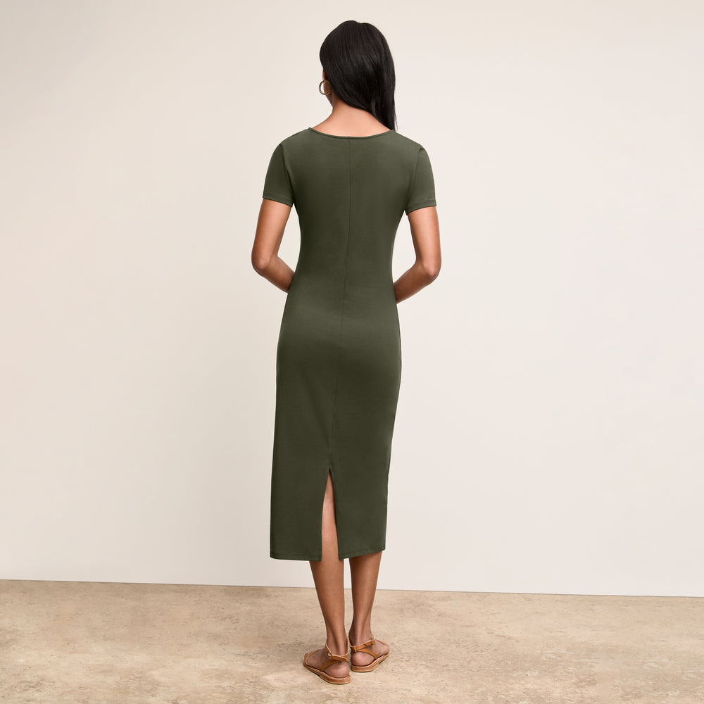 Back image of a woman wearing The Glenda Dress-Pima Cotton Jersey :: Rosin