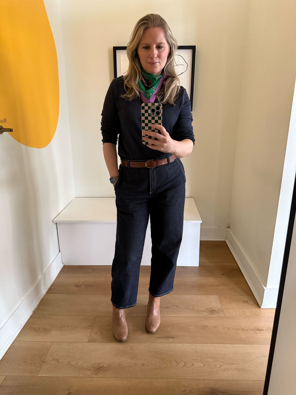 Woman wearing the bari jeans