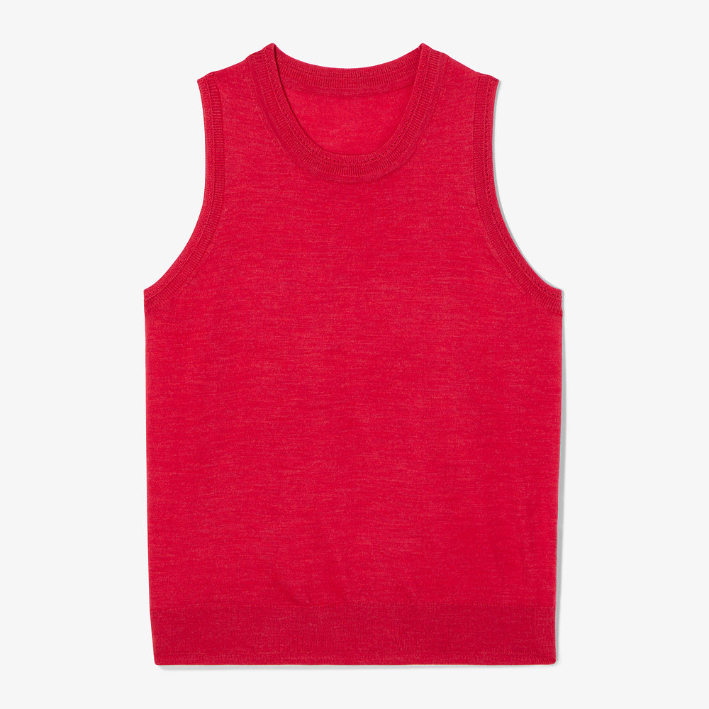 Red sleeveless shirt on a light gray background