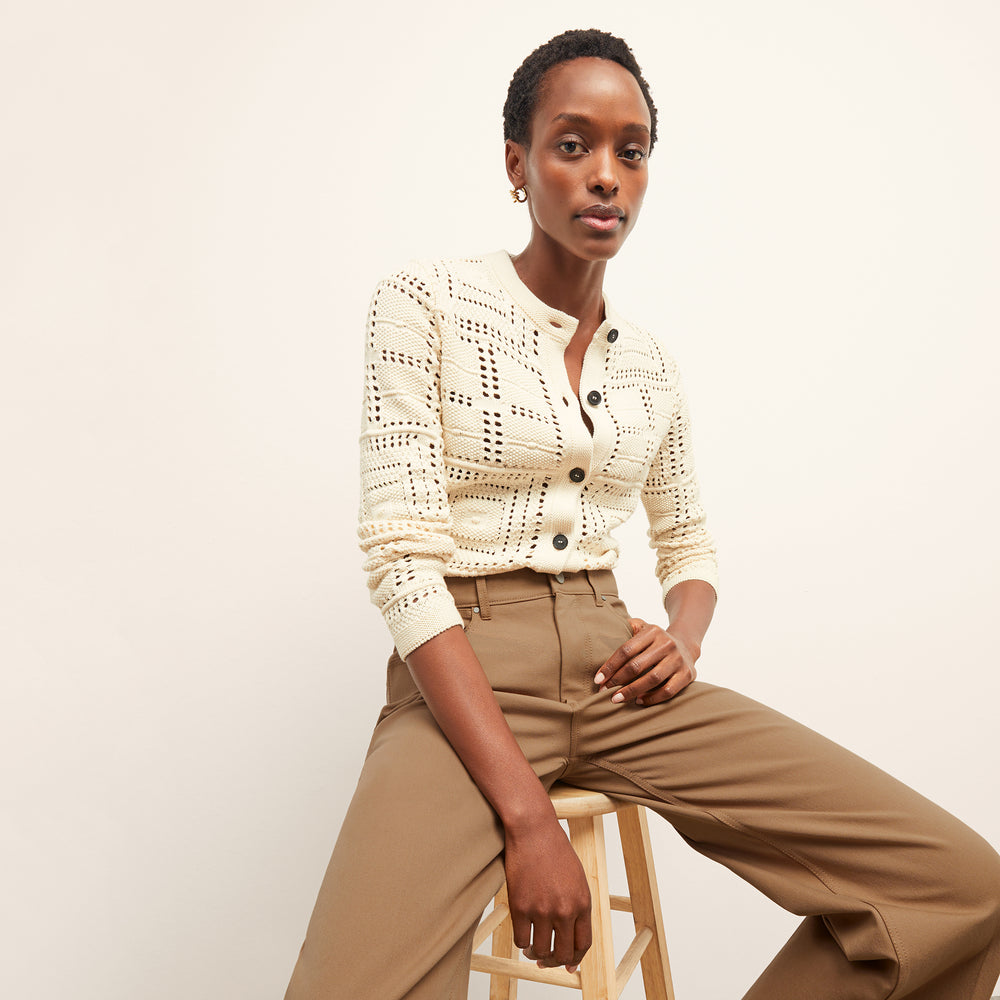 Front image of a woman wearing the Zosia Top in Natural