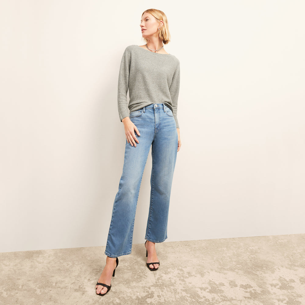 Front image of a woman wearing the Frame Le Pixie Jane Wide Leg in Lomina Lmna