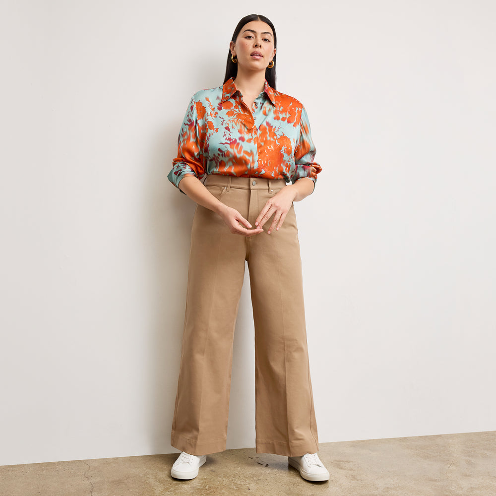 Front image of a woman wearing the Mira Top in Ombre Floral Printed Viscose
