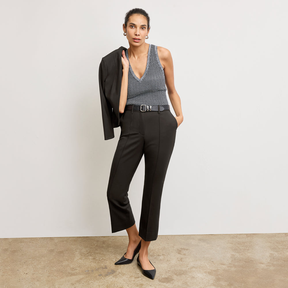 front image of a woman wearing the sonny top in mini chevron knit