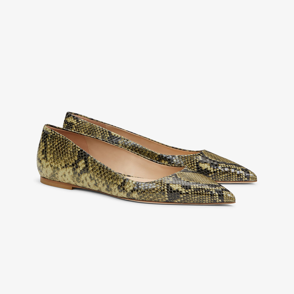 Packshot image of the Rowan flat in Black/Olive Snakeskin