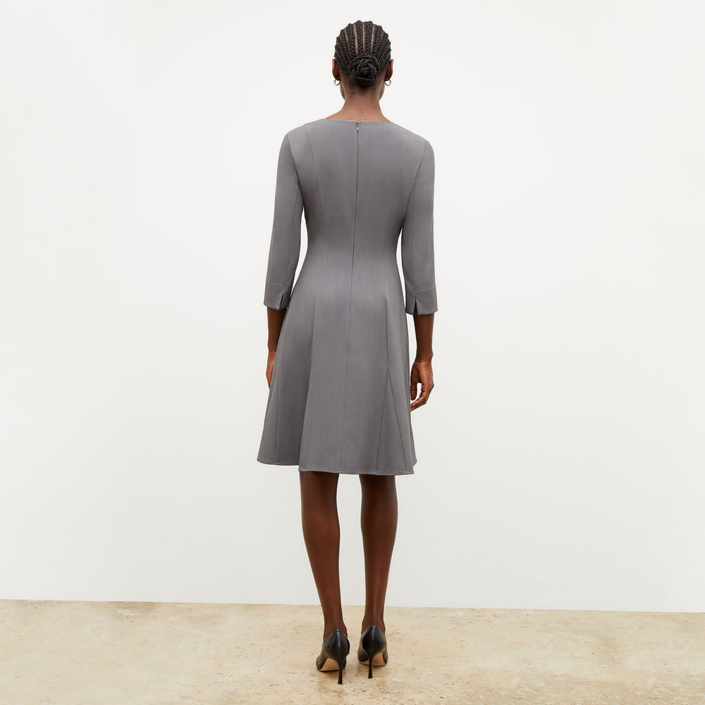 Image of a woman wearing the Erica Dress in Steel Gray