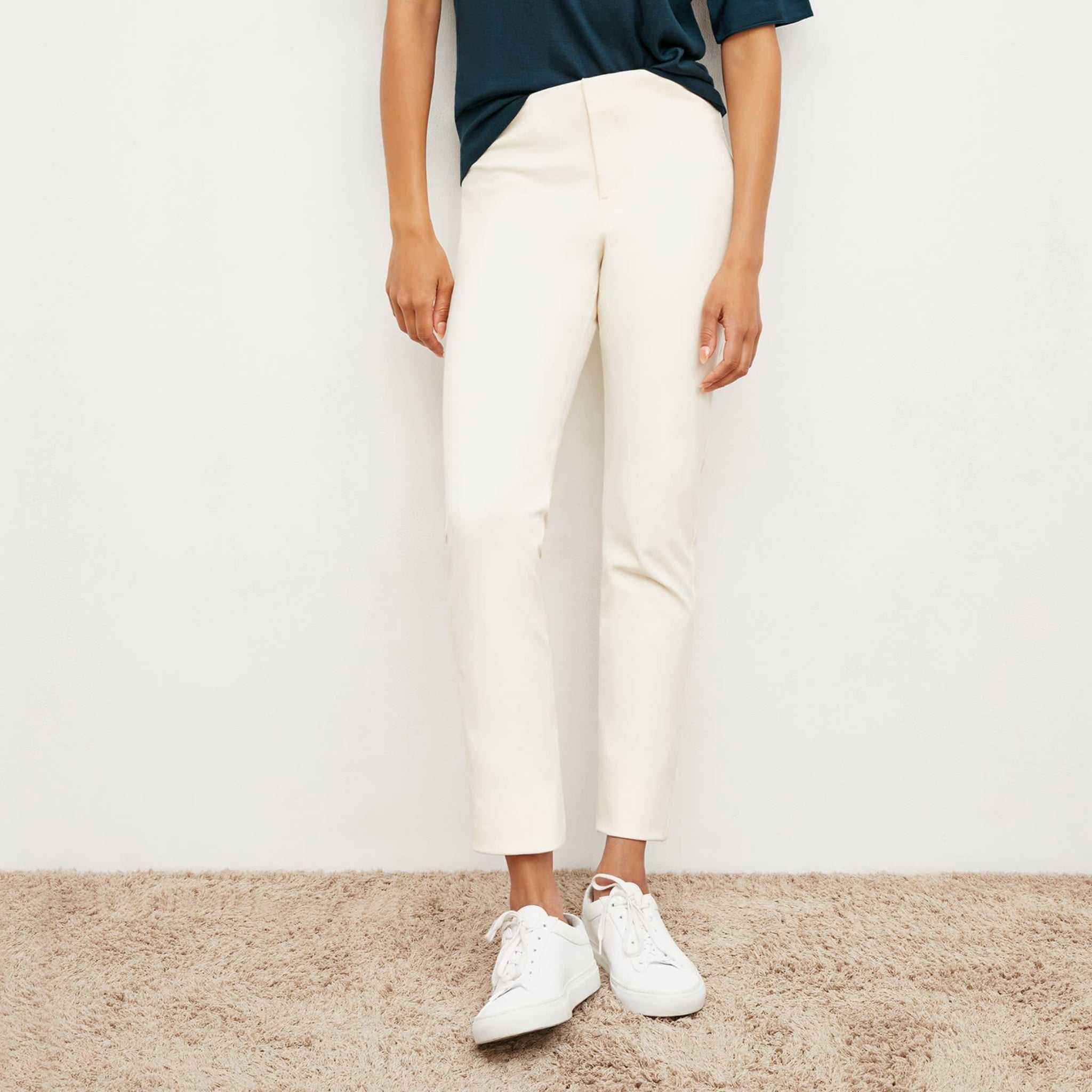 Front image of a woman standing wearing the Hockley Jean—Better Than Denim in Tusk 