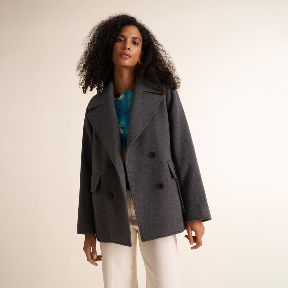 Calista Coat - Felted Wool Cashmere :: Dark Gray Melange