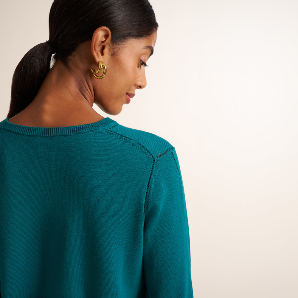 Mel Pointelle Cardigan - Cotton Silk Knit :: Deep Teal