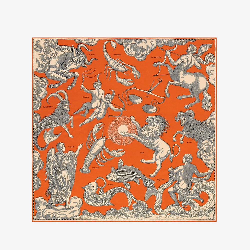 Image of the INOUI Editions orange astrologie scarf