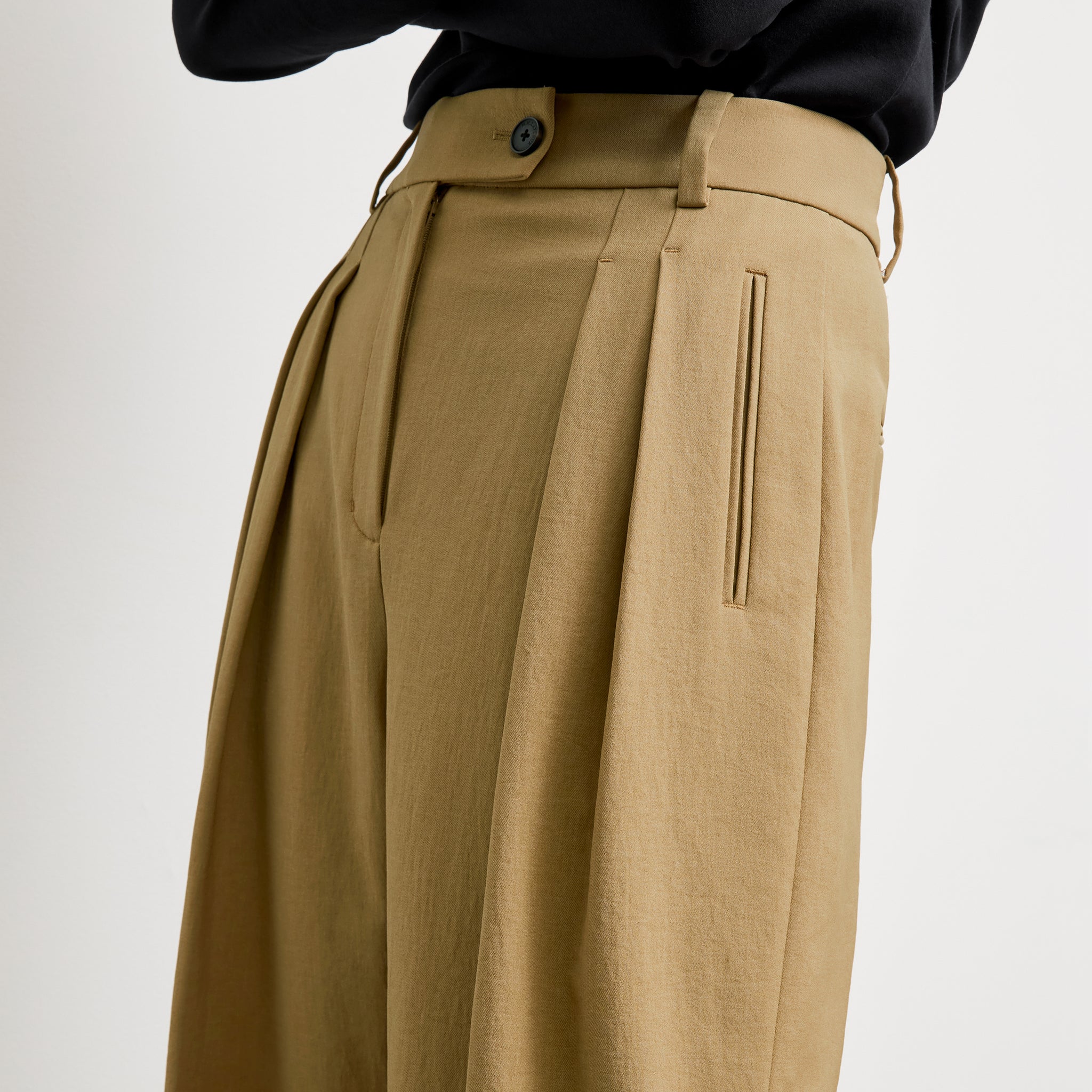 front image of a woman wearing the bia pant in macaroon