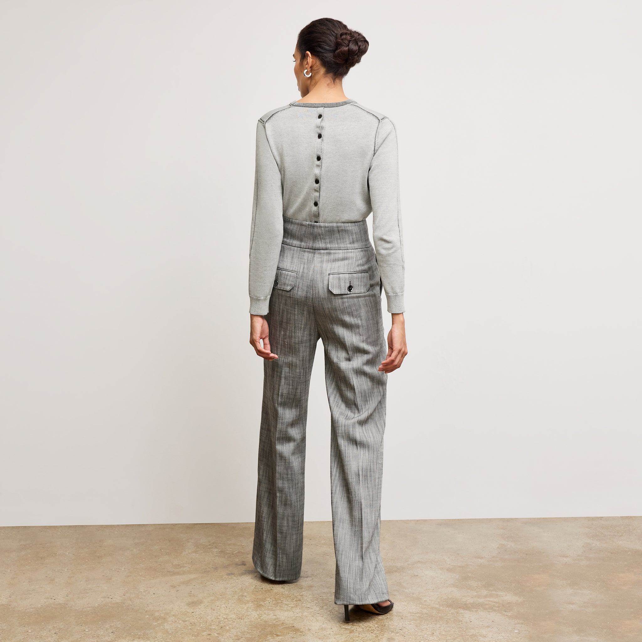 Back image of the bronny pant in Black/White Porto Weave
