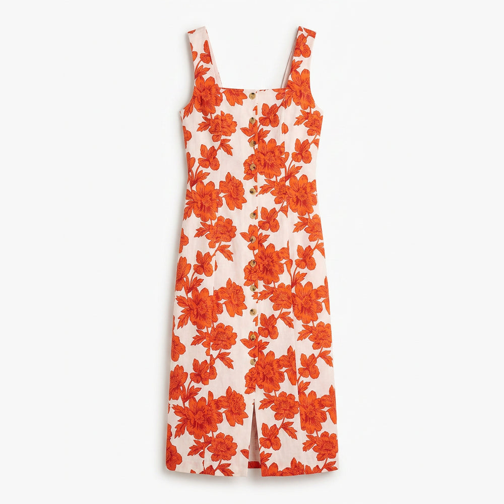 Floral dress with orange flowers on a white background