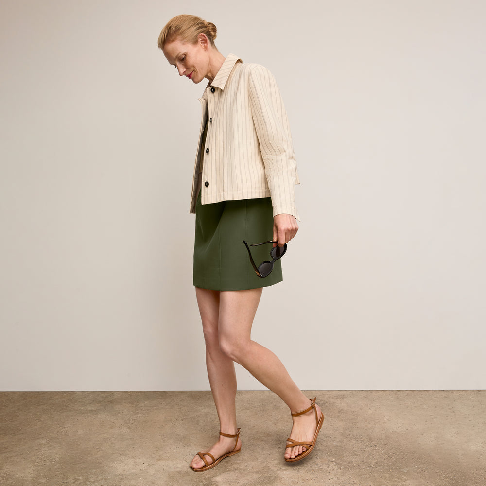 Front image of a woman wearing 
The Carolina Dress-Flex Suiting :: Bright Olive