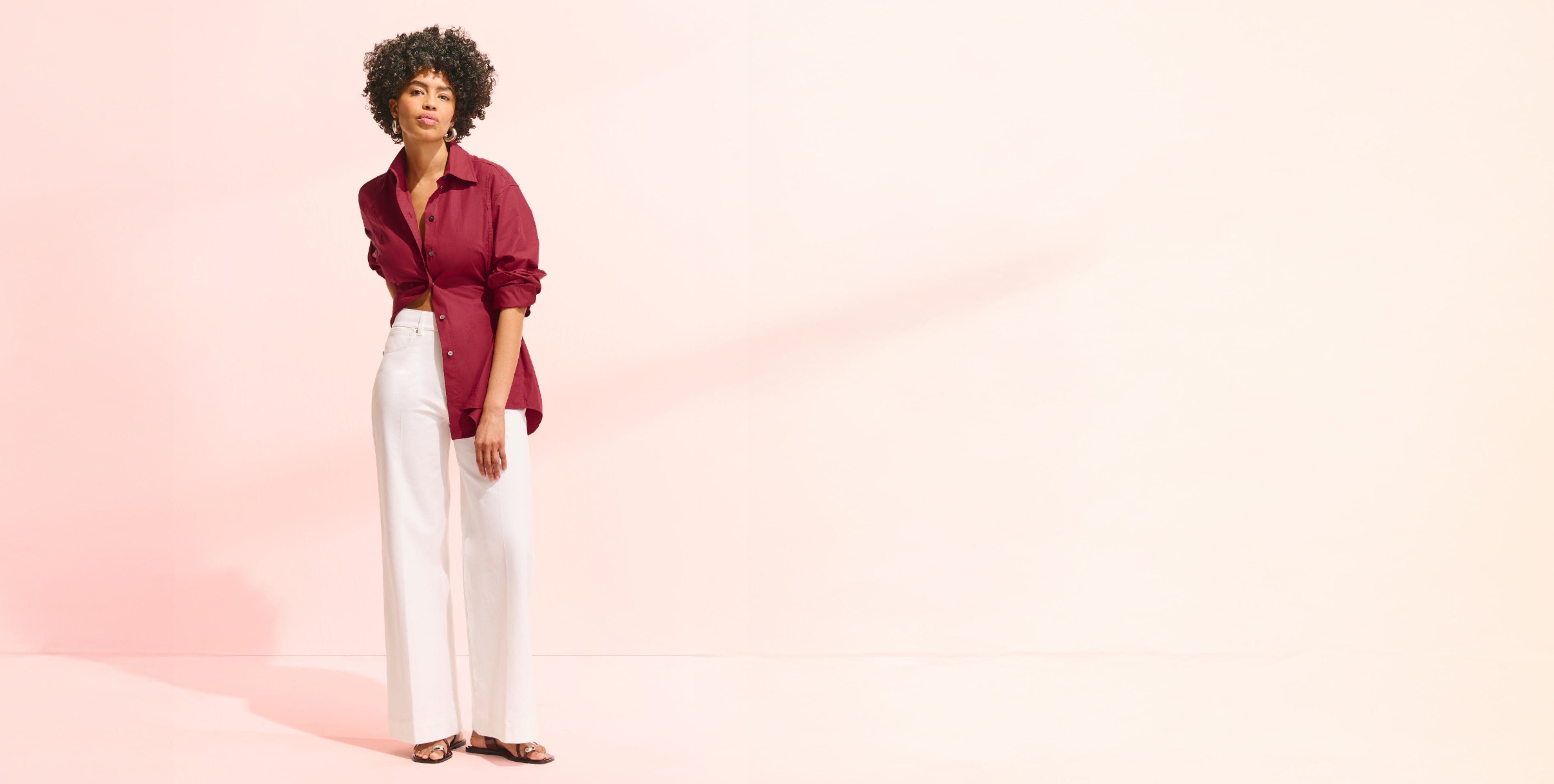 Image of a woman in the Bentley Shirt and Milo Jean