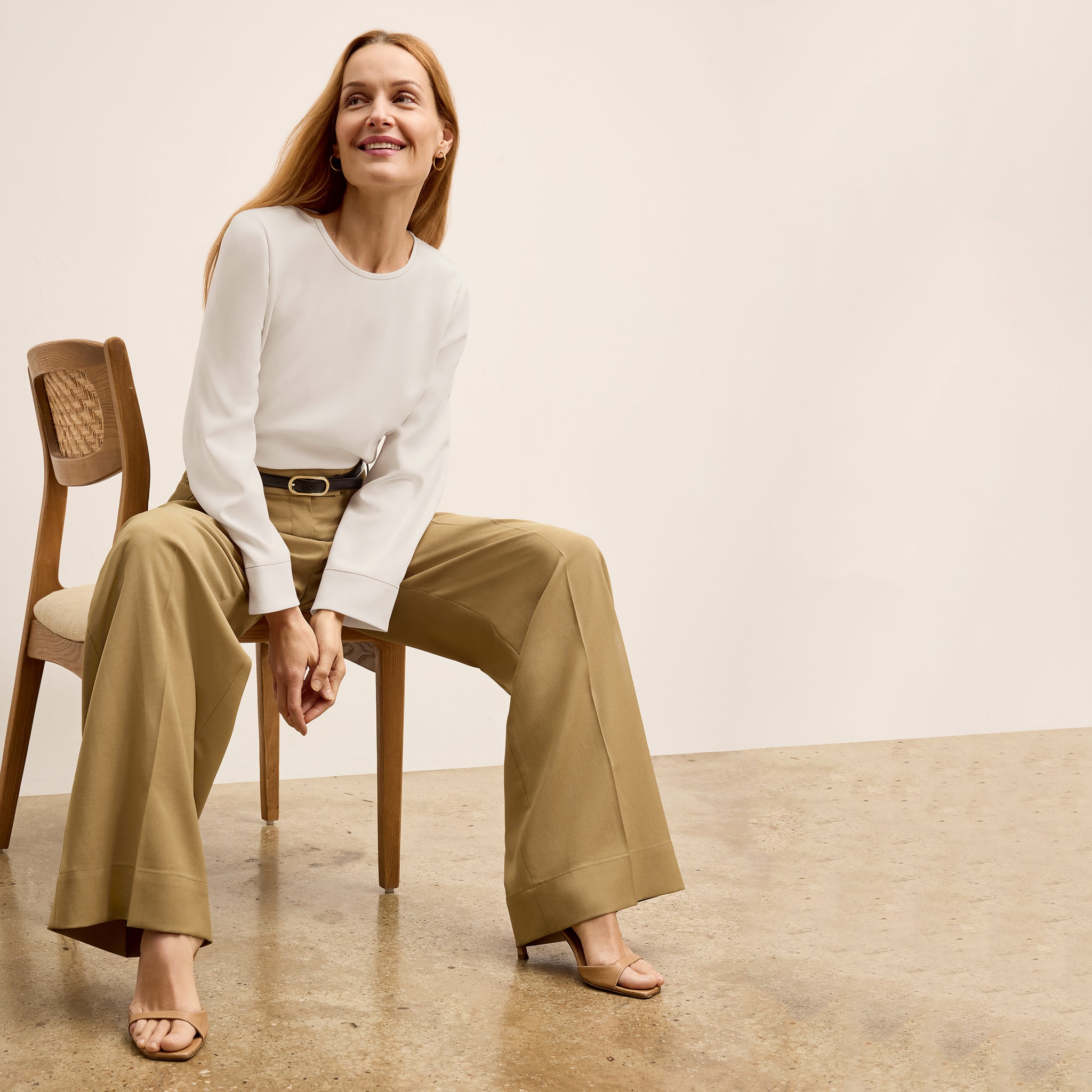 front image of a woman wearing the bia pant in macaroon