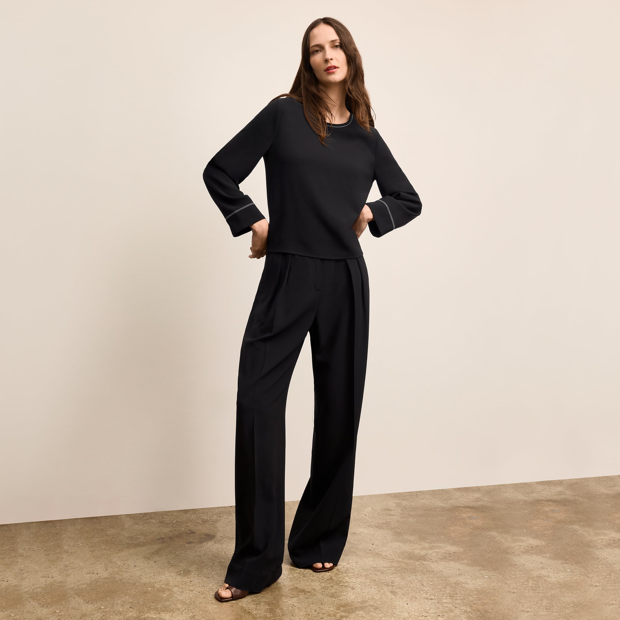 front image of a woman wearing the bia pants in black