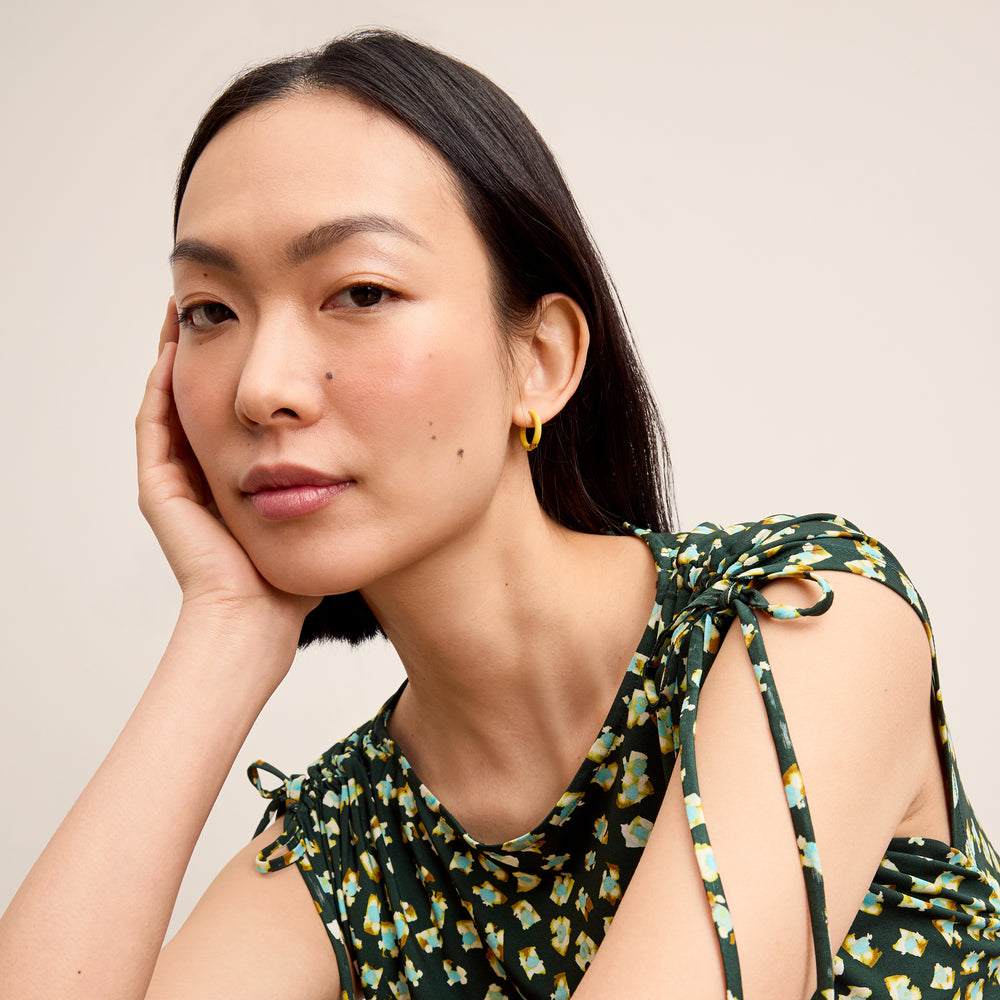 Front image of the Dotty Top in Kaleidoscope print