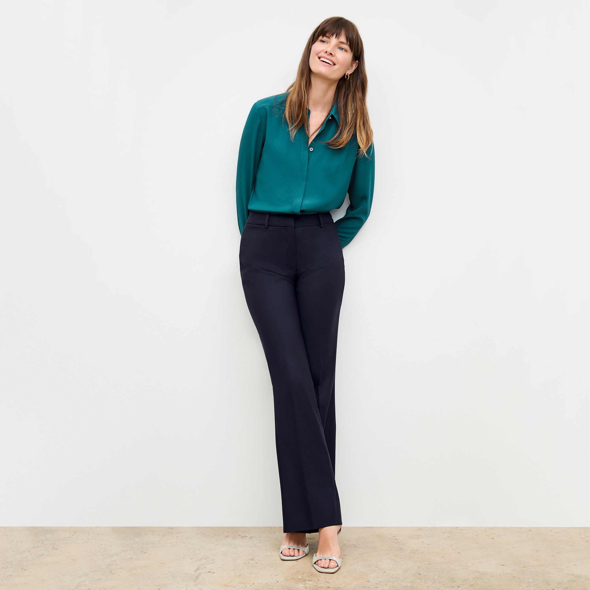 Front image of a woman wearing the Horton pant in Galaxy Blue