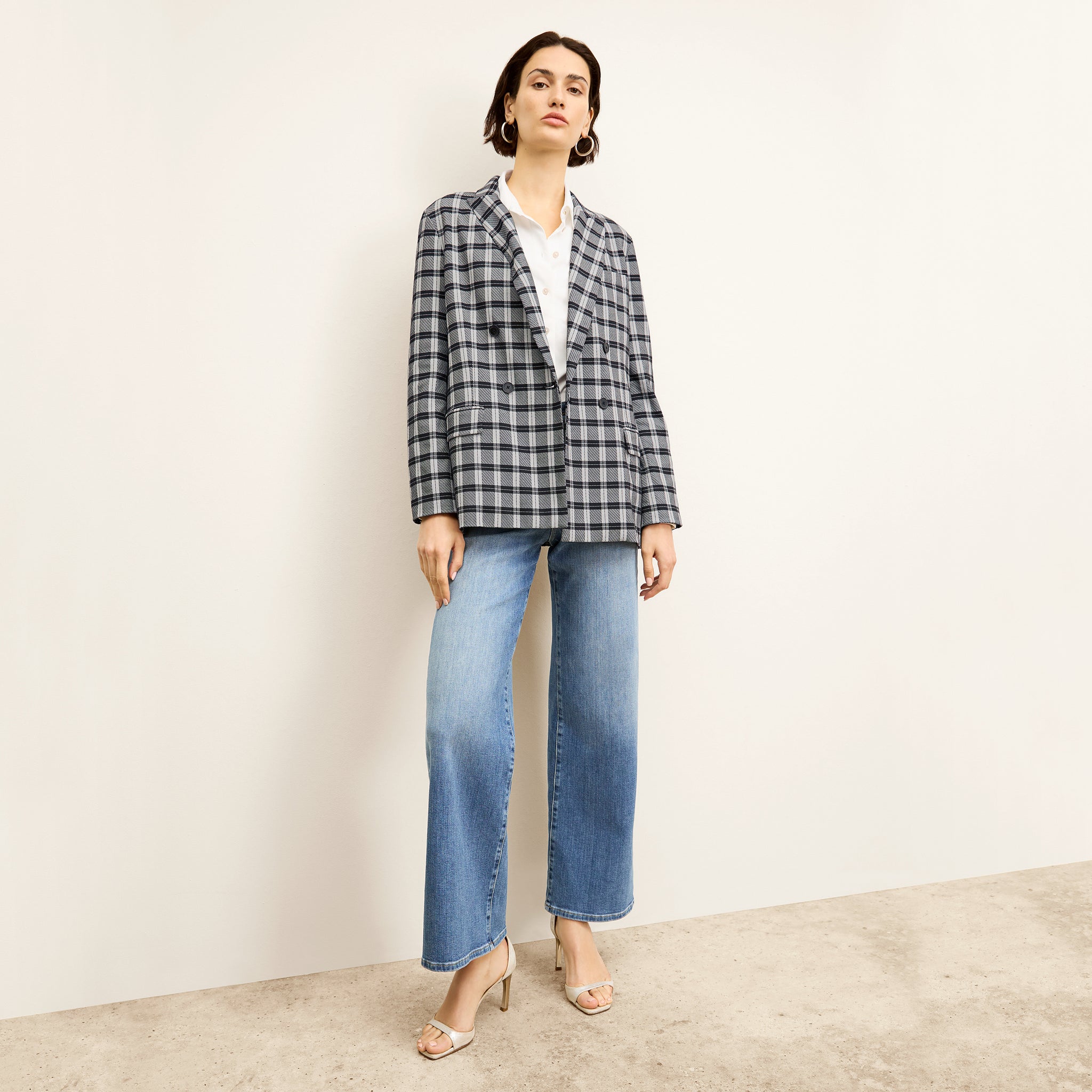Front image of a woman wearing the O'Hara Blazer