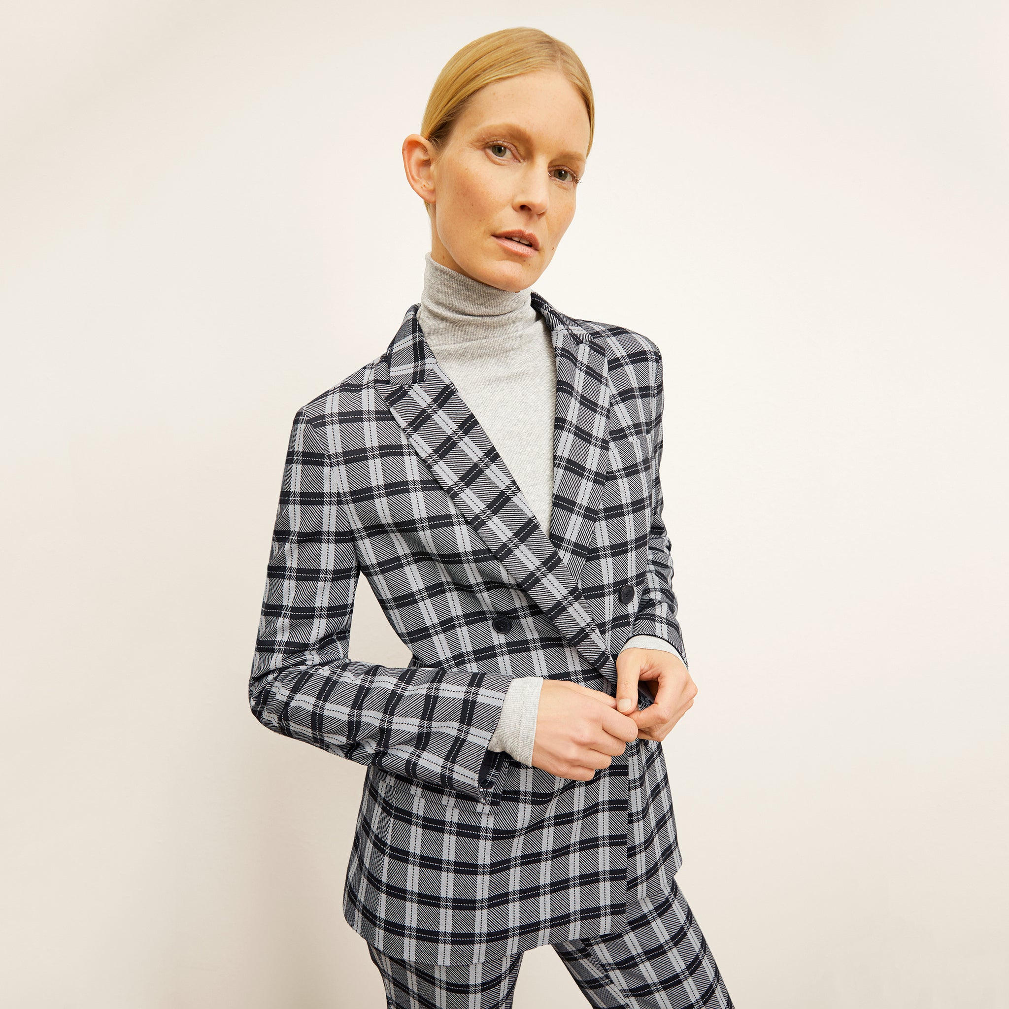 Front image of a woman wearing the O'Hara Blazer 