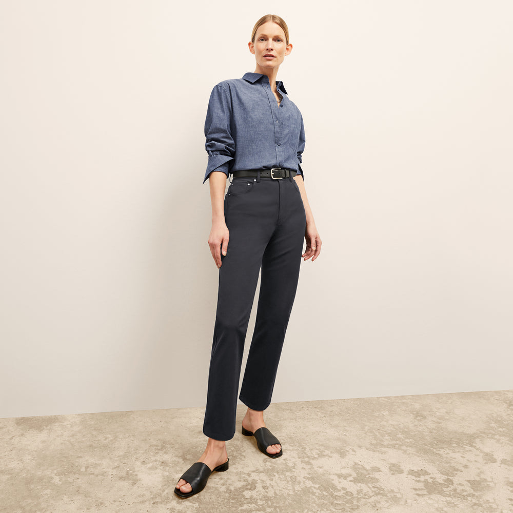 front image of a woman wearing the siobhan top in clear blue