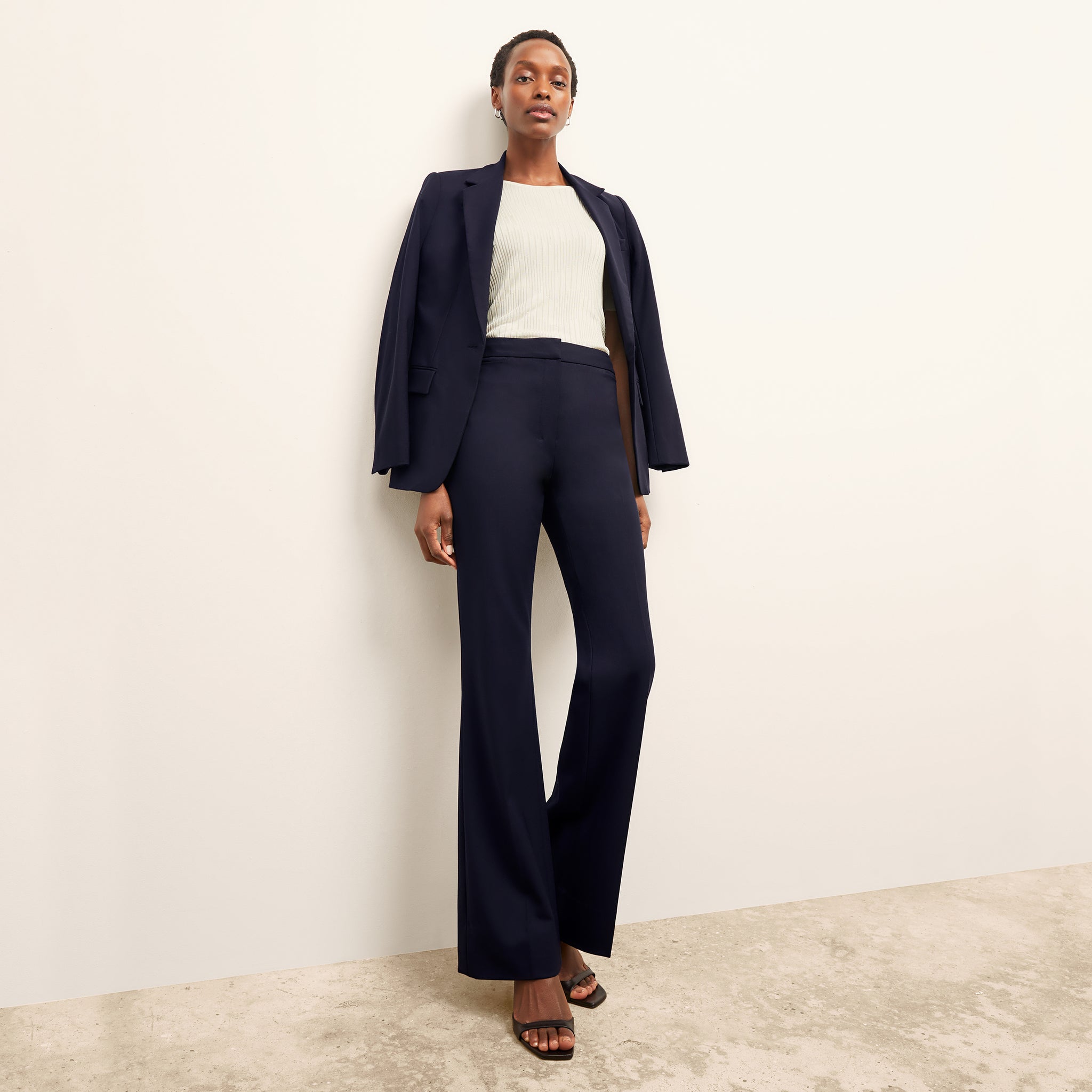 Front image of a woman wearing the Horton pant in Galaxy Blue 