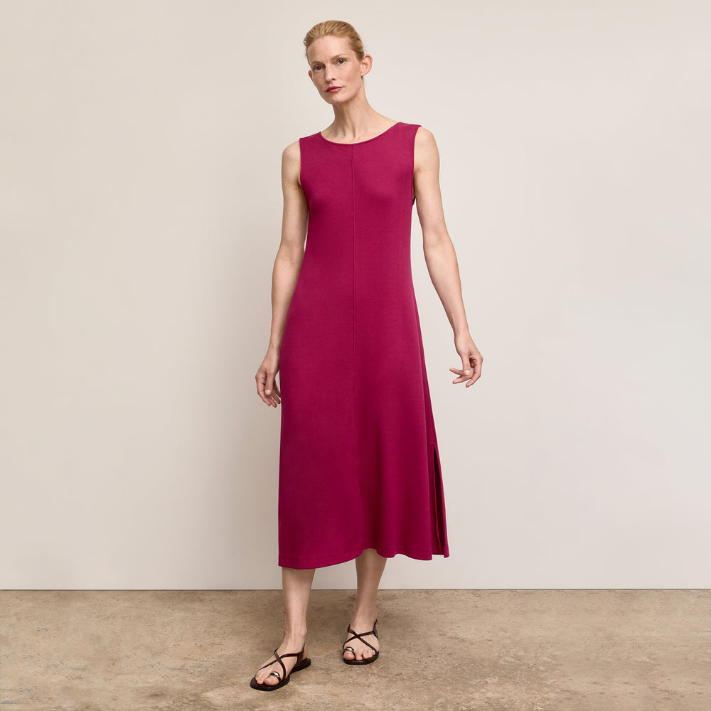 Front image of a woman wearing The Milano Dress - Ribbed Pima Modal :: Dark Fuschia