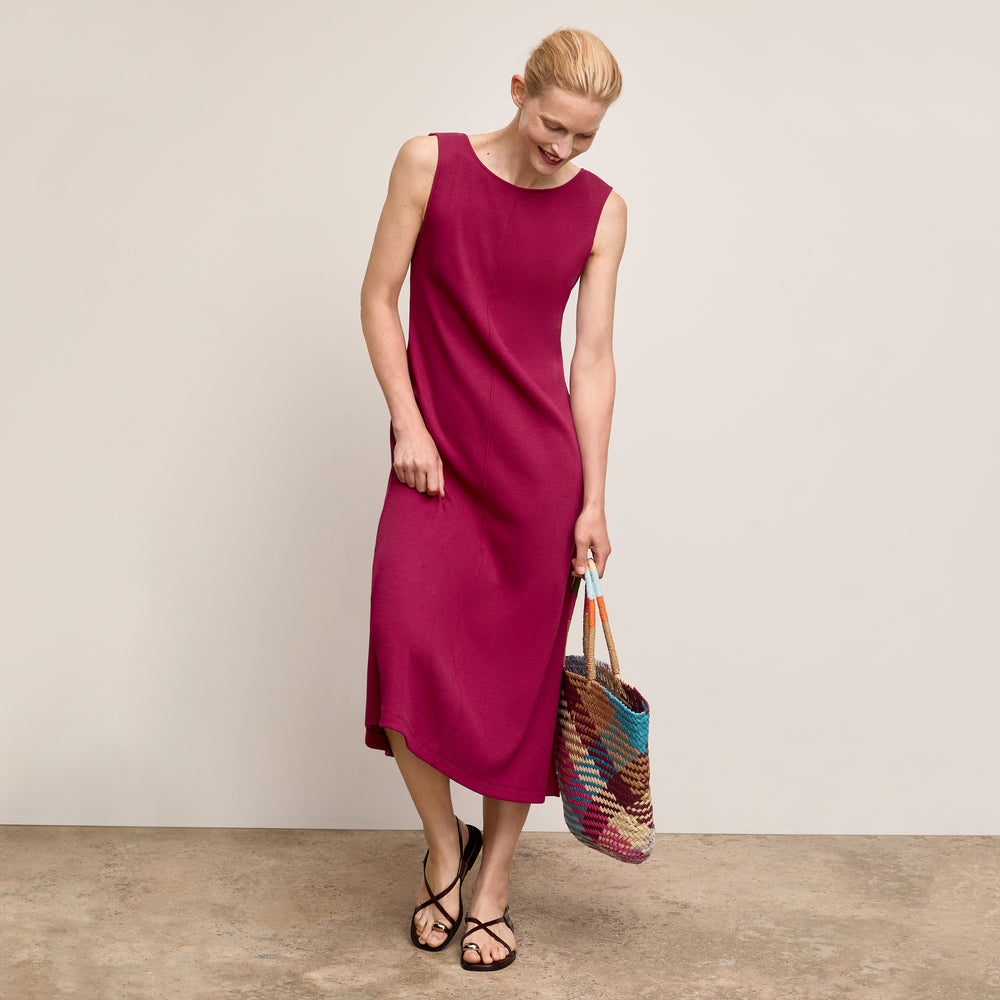 Front image of a woman wearing The Milano Dress - Ribbed Pima Modal :: Dark Fuschia