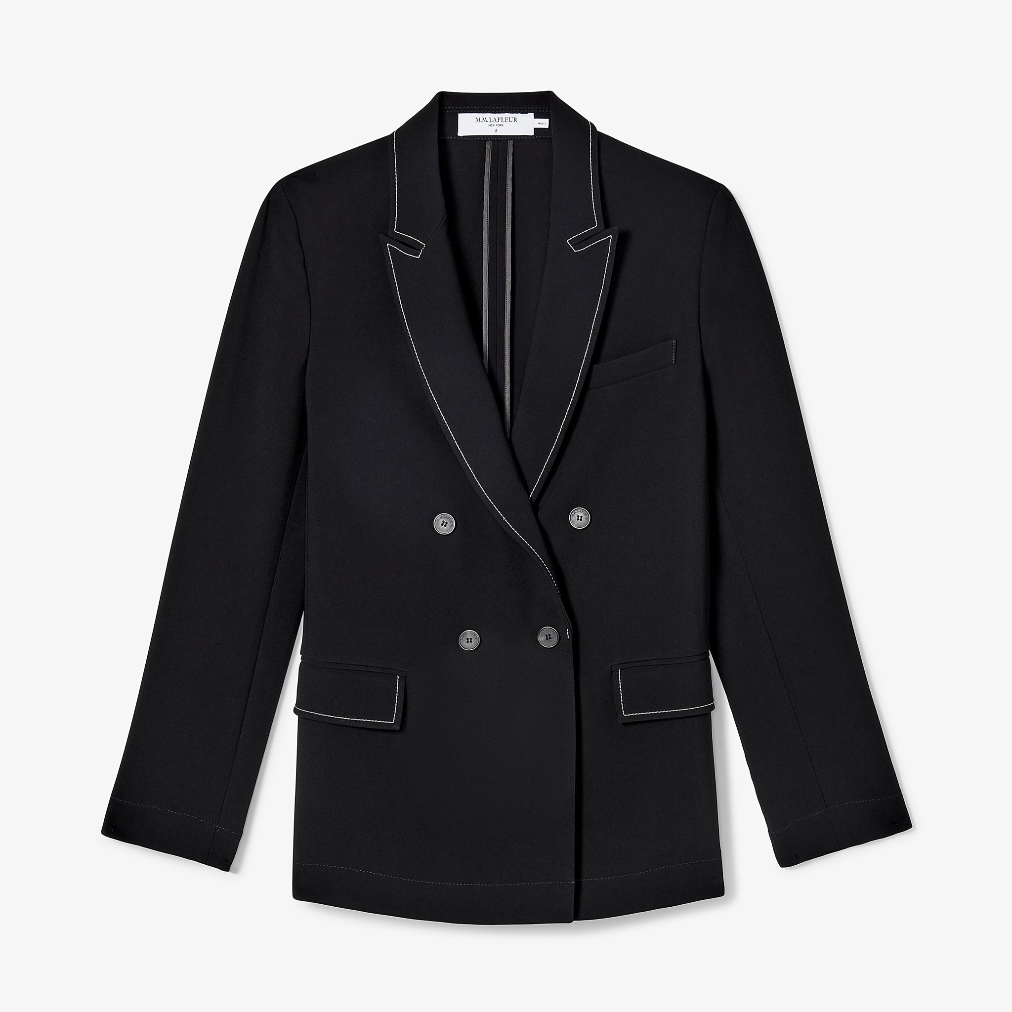 packshot image of the o'hara jacket in black with topstitch 