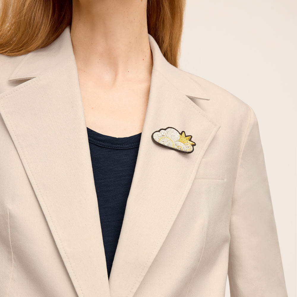 front image of a woman wearing the teddy jacket in natural