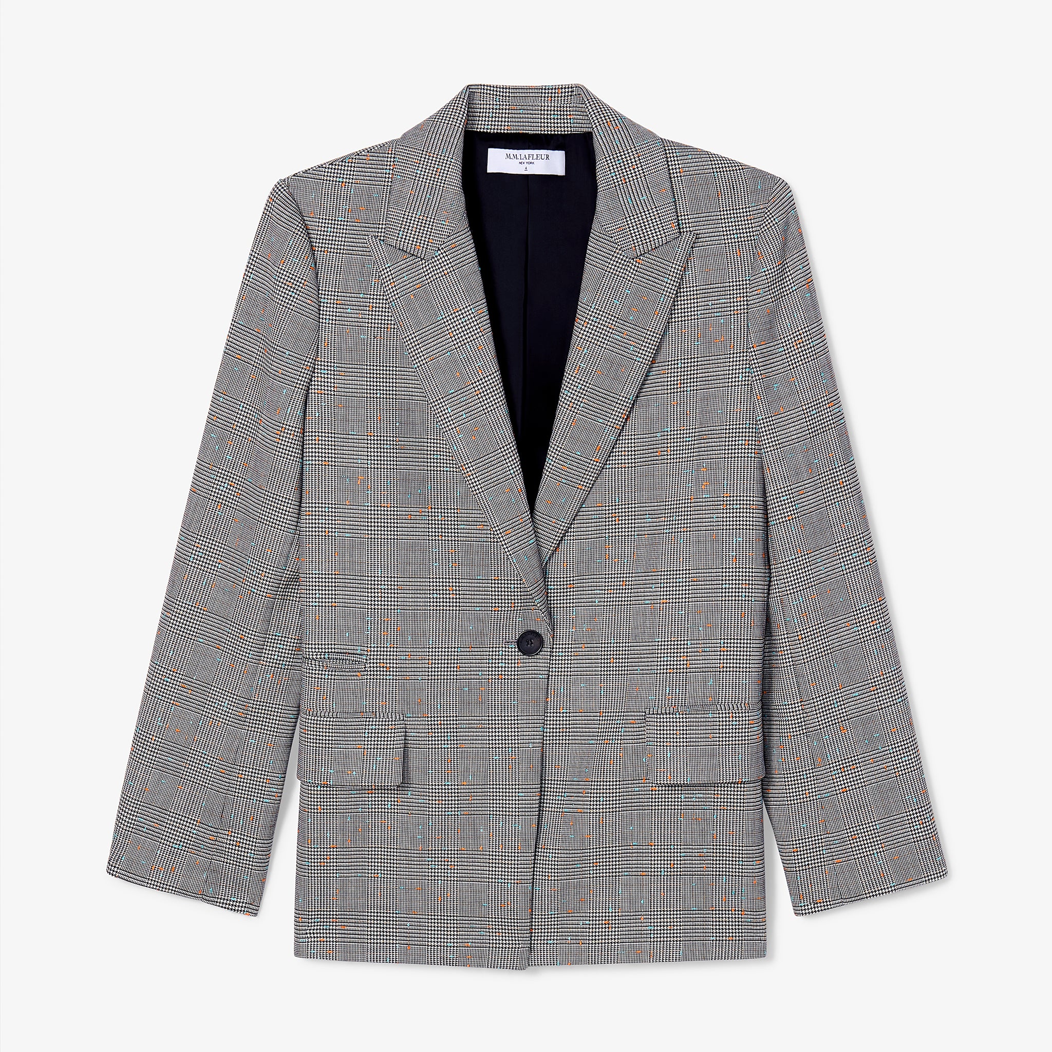 packshot image of a woman wearing the Tyner Blazer in Sharkskin in Mixed Check