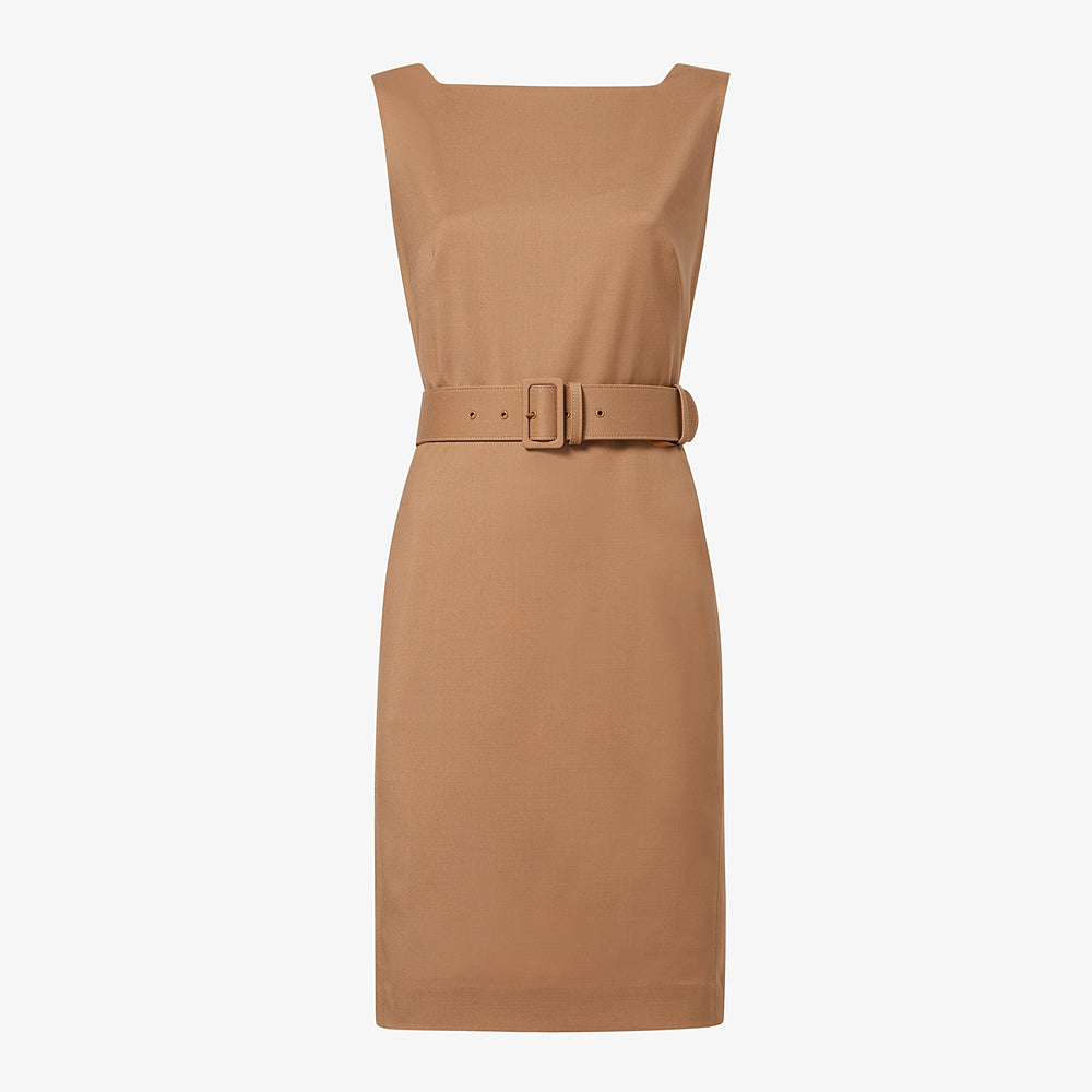 Packshot image of the cynthia dress washable wool twill in camel