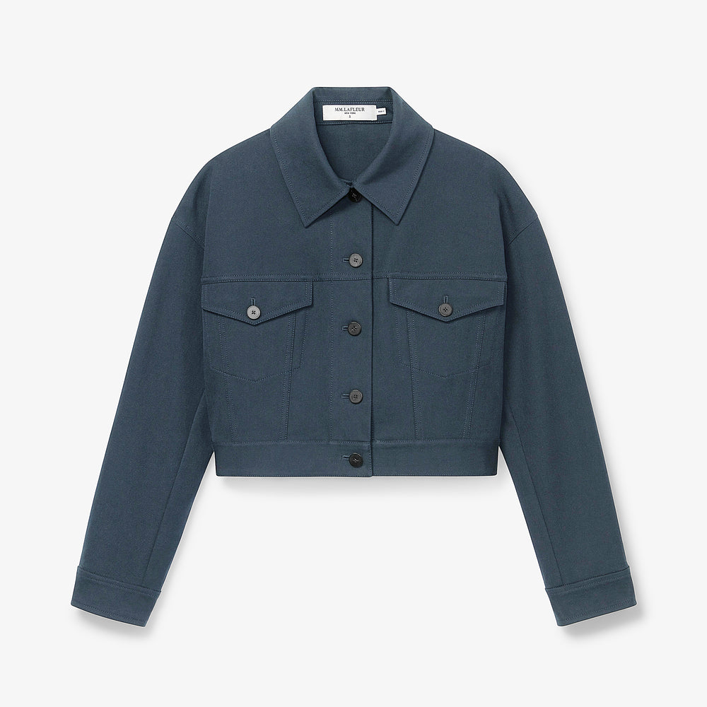 still image of the anna jacket in dusty indigo