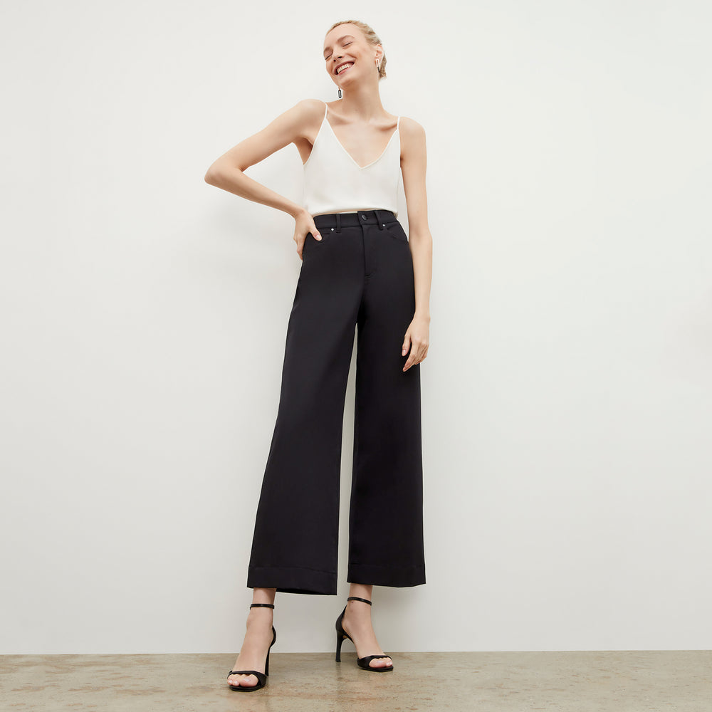 Front image of a woman wearing the Milo Jean in Black