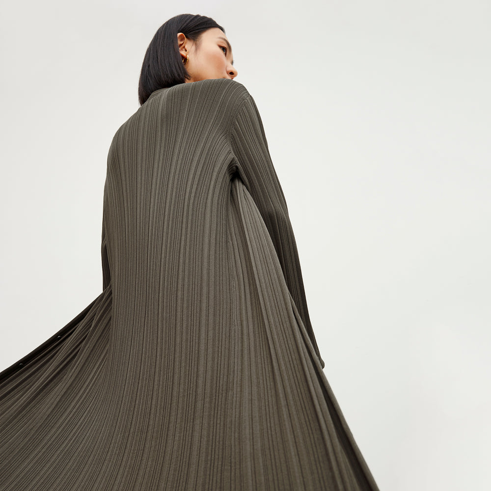 Back image of a woman wearing the Molly Cardigan - Textured Knit in Light Ash