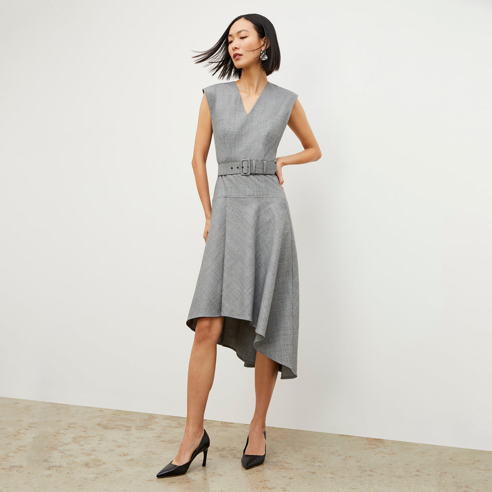 Front image of a woman wearing the Kelsey Dress - Sharkskin in Black / White