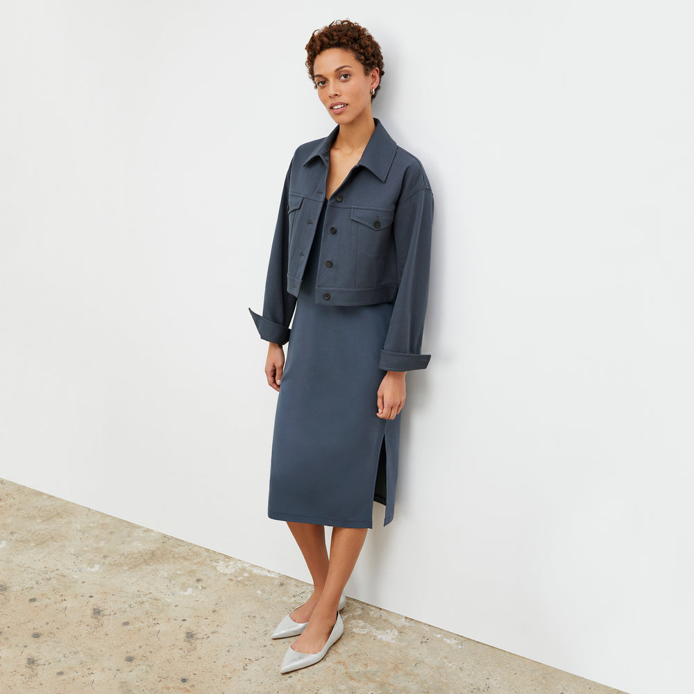 Front image of a woman wearing the Anna Jacket - Better Than Denim in Dusty Indigo