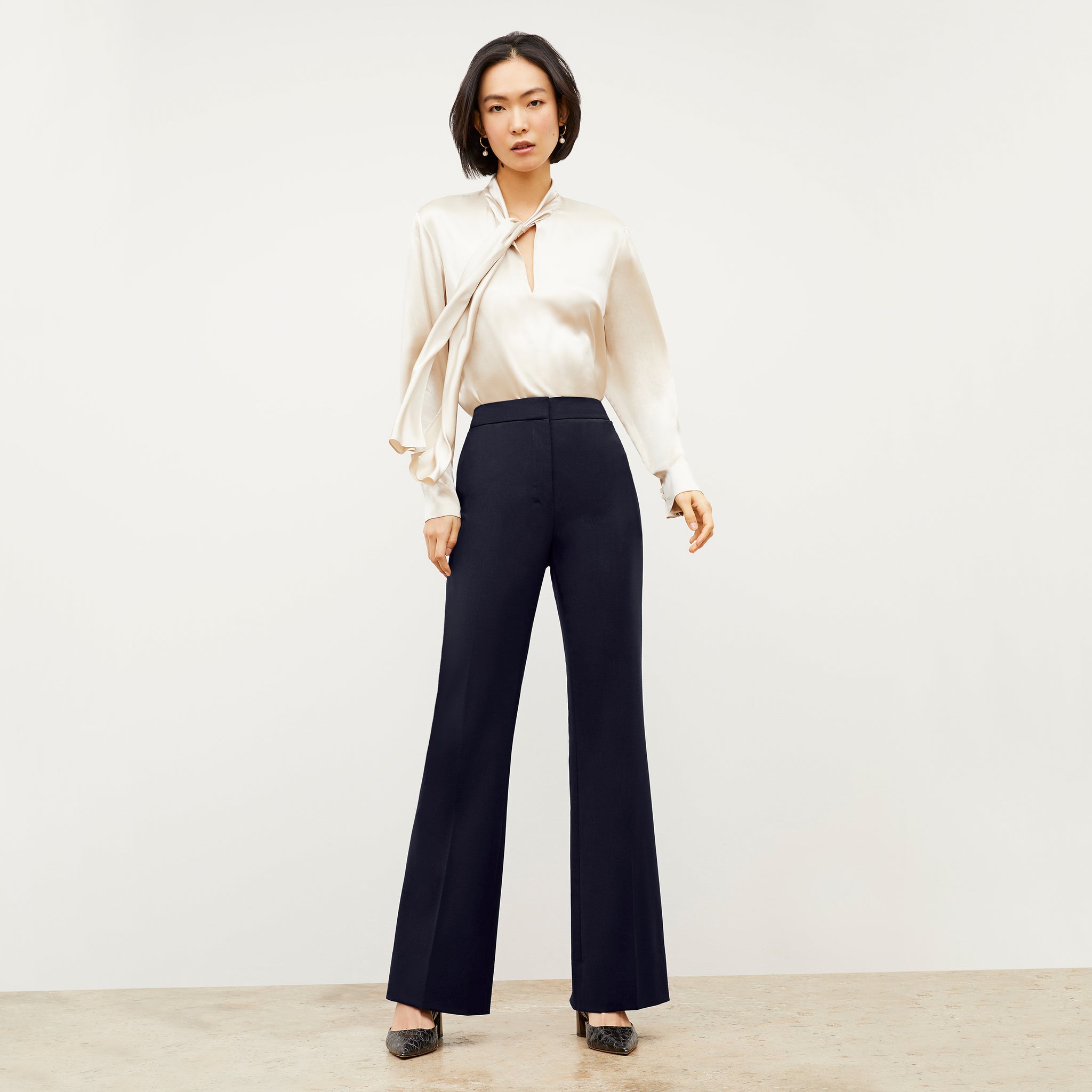 Front image of a woman wearing the Horton pant in Galaxy Blue 