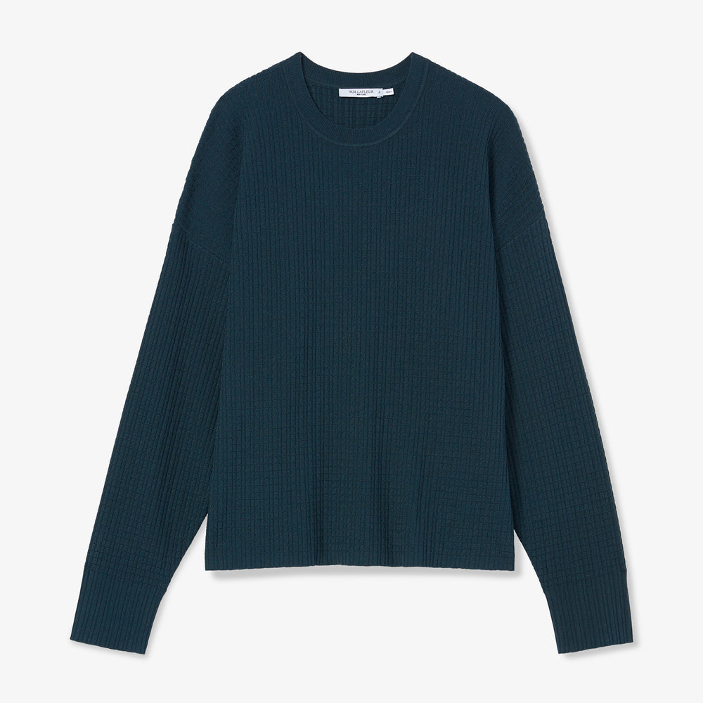 Packshot image of the Tyler Sweatshirt - Geo Micro Knit in Deep Sea