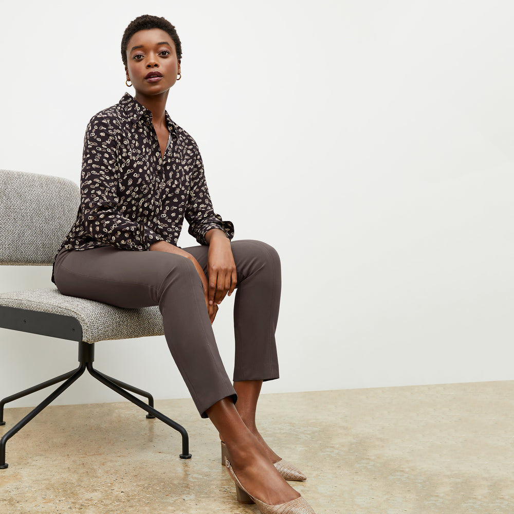 Side image of a woman wearing the Foster Pant in Dark Mink