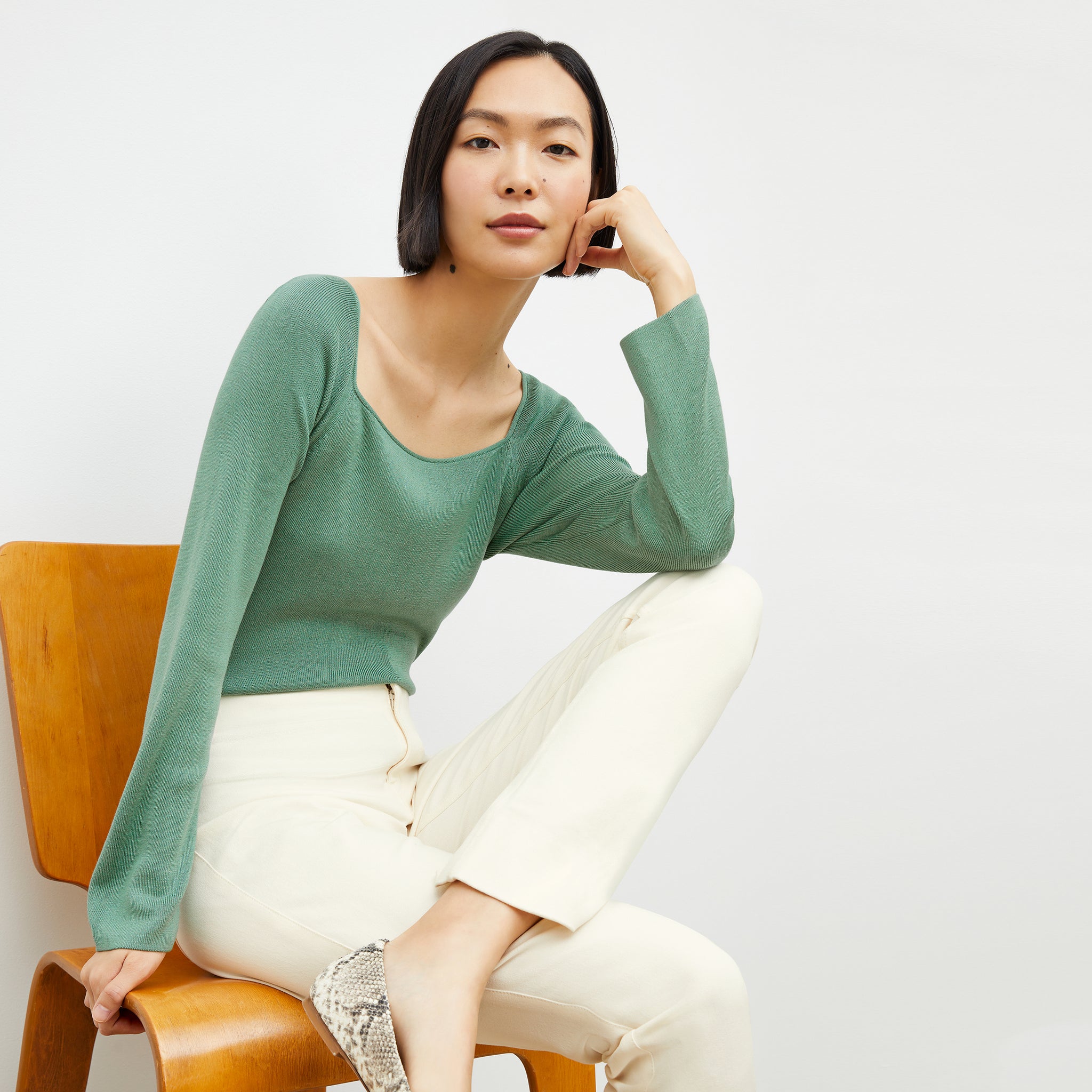 Front image of a woman standing wearing the Hockley Jean—Better Than Denim in Tusk